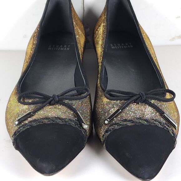 Stuart Weitzman Women's US10M Black Metallic Iridescent Glitter Ballet Flats - Picture 5 of 16
